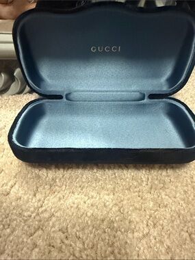 Gucci Black Velvet Eyewear Case with Blue Lining Gold Logo
